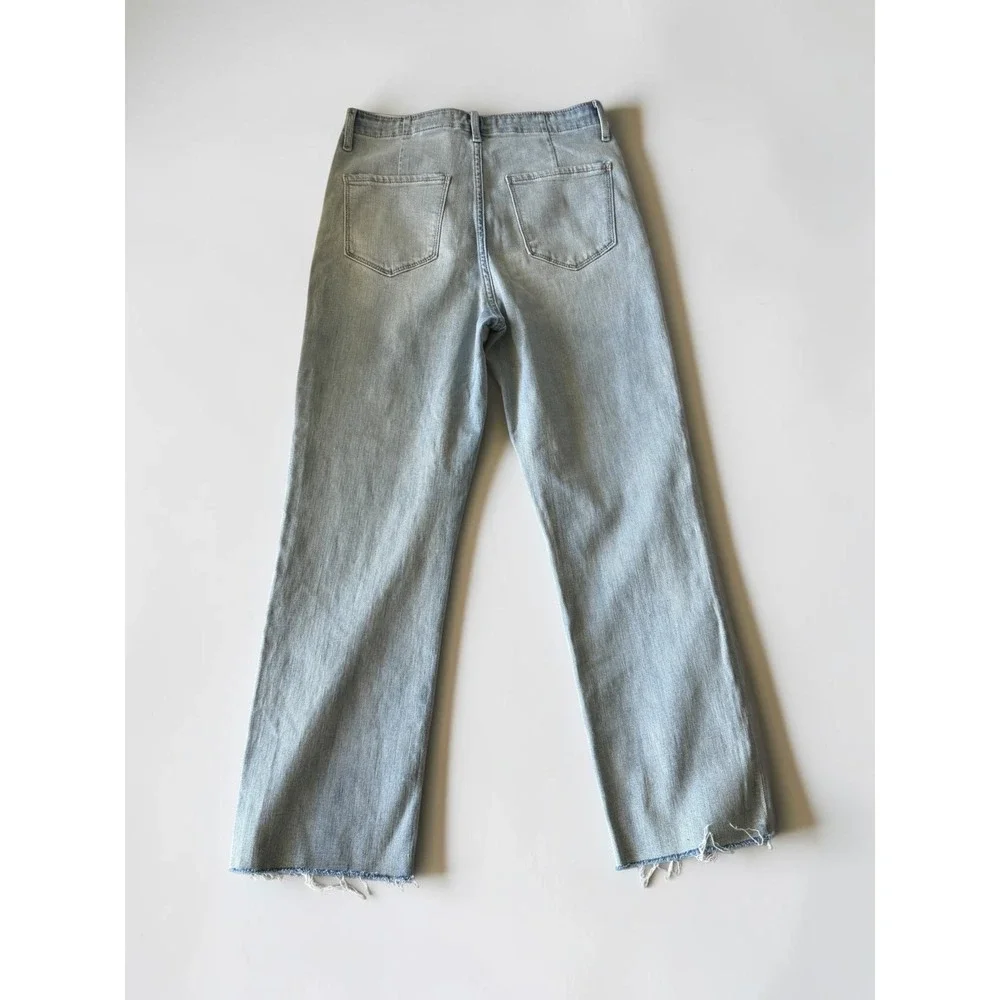 Eunina Ally Ultra High Rise Straight Crop Jeans Light Wash Raw Hem 11 30W